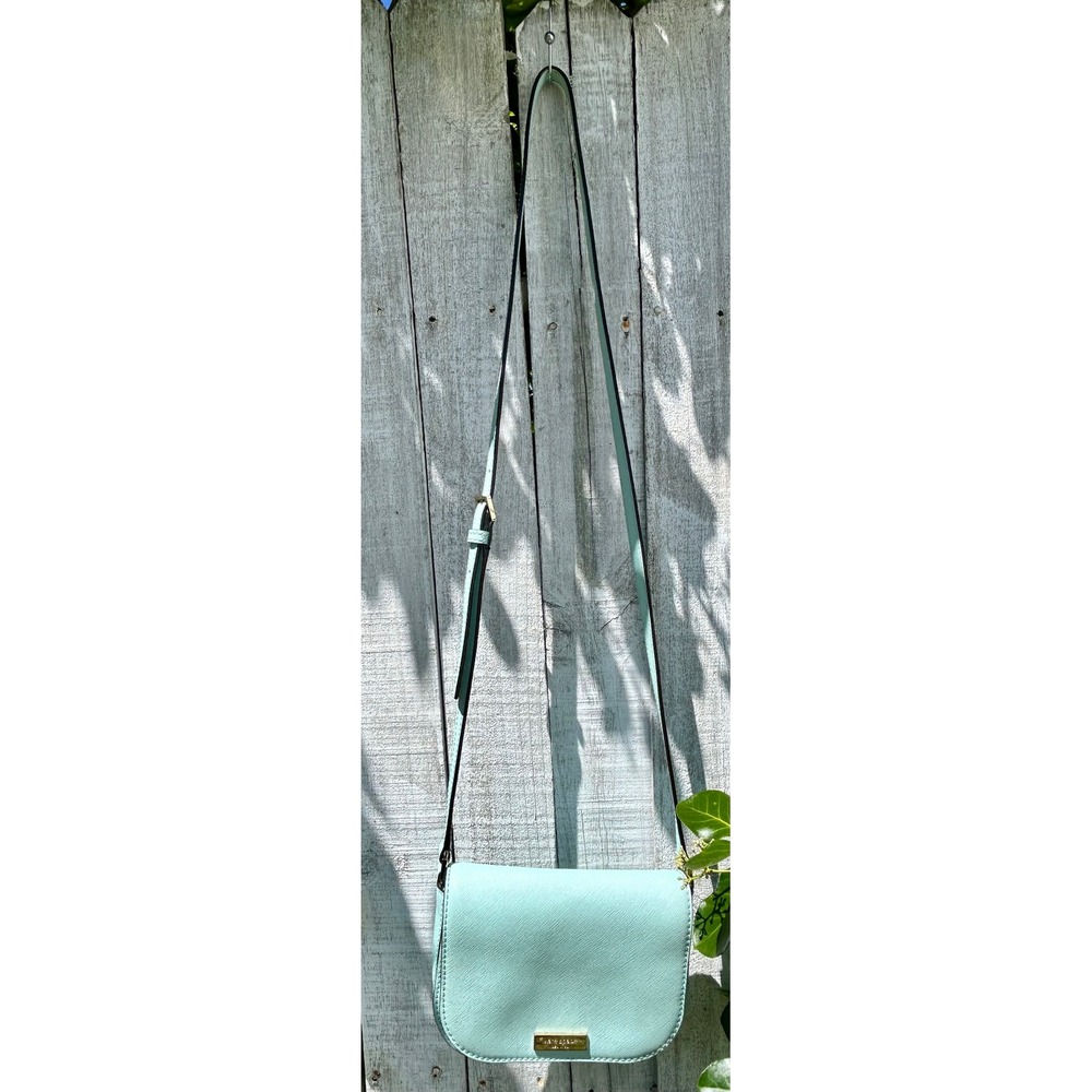 Kate Spade Mint Green Saffiano Leather Crossbody Bag Gold Logo Purse - Picture 3 of 10